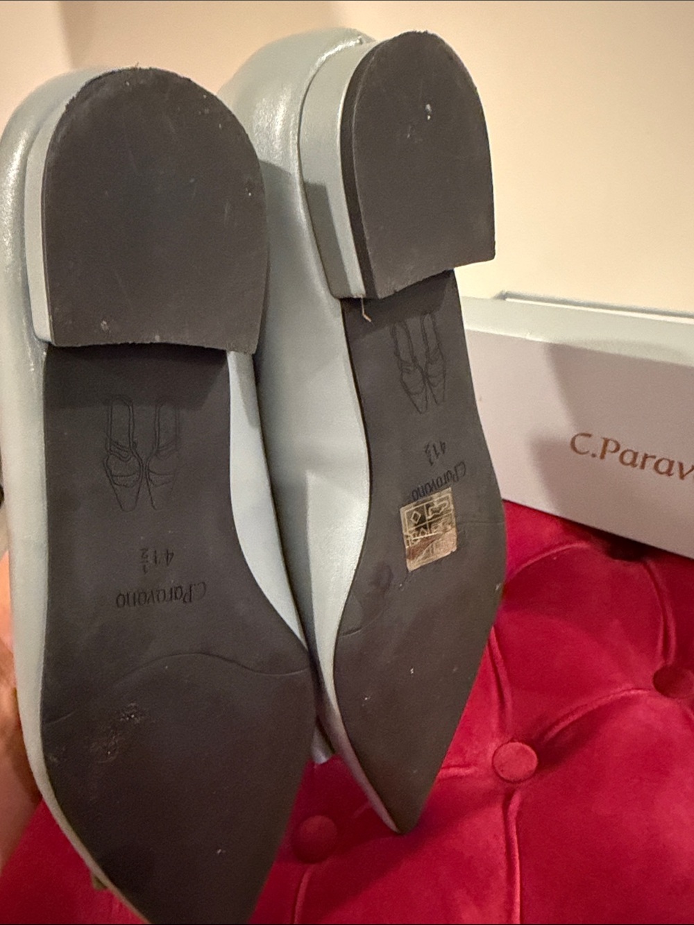 Light blue Gray Pointed Toe Buckle Flats - Picture 3 of 4